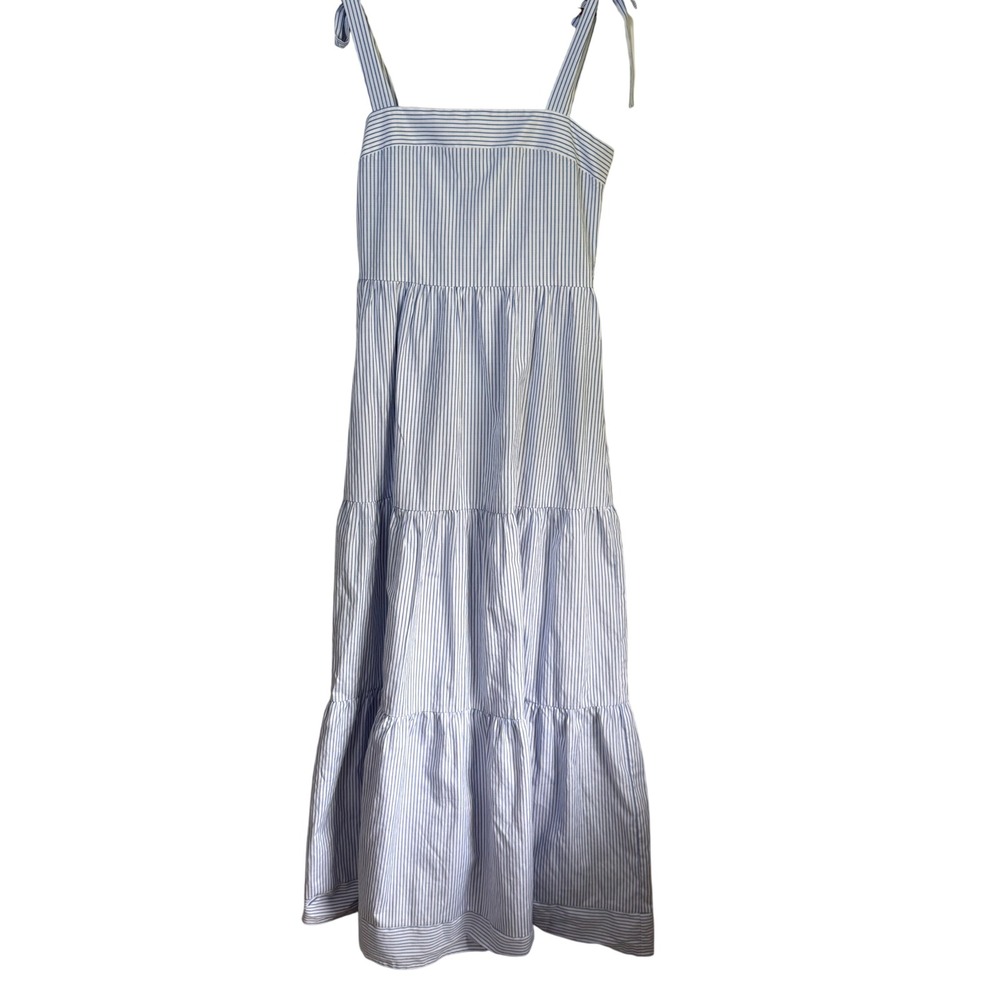 Amalli Talli Striped Tie-Shoulder Tiered Maxi Dress Size Large Blue White